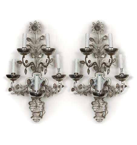 Pair of Rock Crystal Five Arm Bagues Sconces