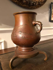 Japanese Bronze Vase on Tripod Base, Signed