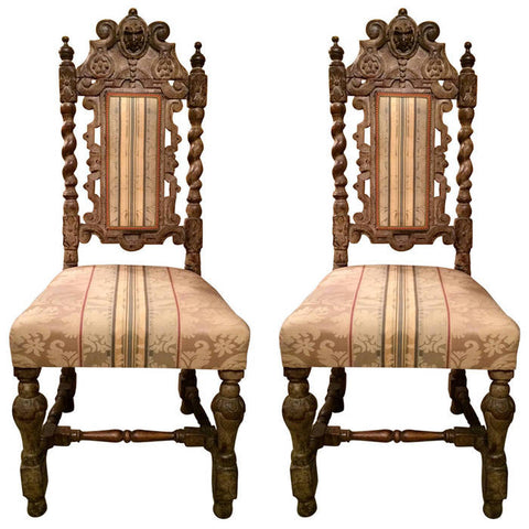 Pair 17th Century English Hall Chairs
