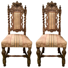 Pair 17th Century English Hall Chairs