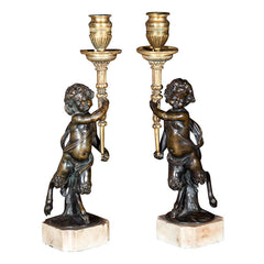 French Bronze Faun Candlesticks